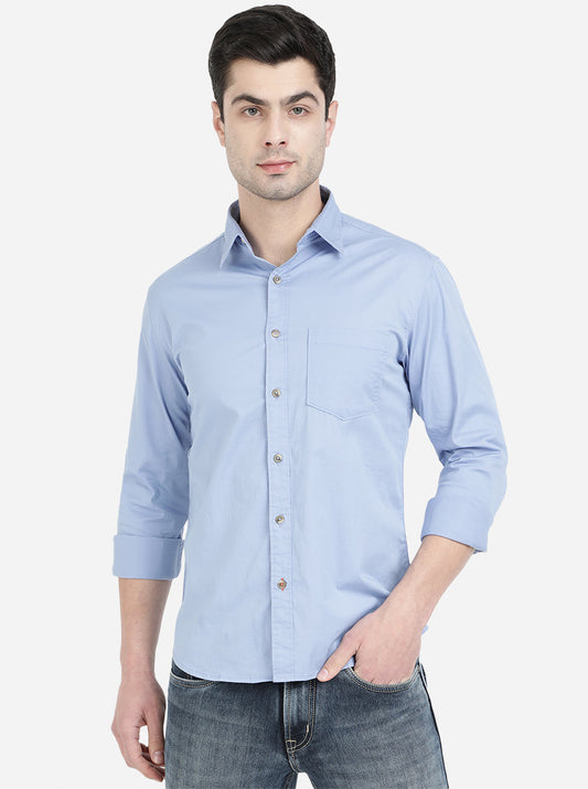 Light Blue Solid Slim Fit Semi Casual Shirt | Greenfibre