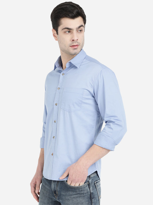 Light Blue Solid Slim Fit Semi Casual Shirt | Greenfibre