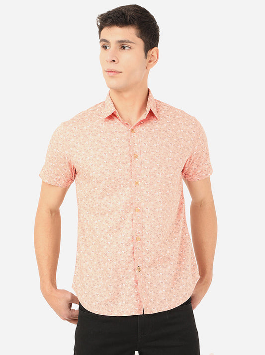 Light Pink Printed Slim Fit Semi Casual Shirt | Greenfibre