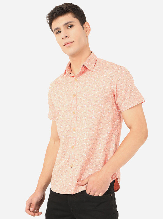 Light Pink Printed Slim Fit Semi Casual Shirt | Greenfibre