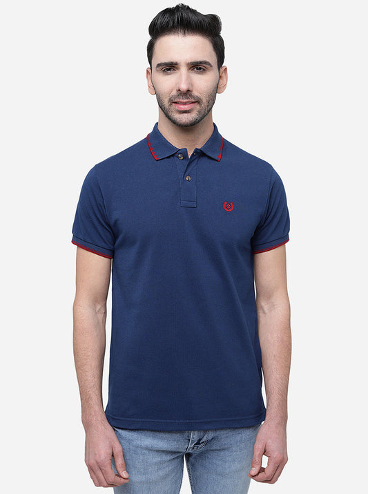 Navy Blue Solid Slim Fit Polo T-Shirt | Greenfibre