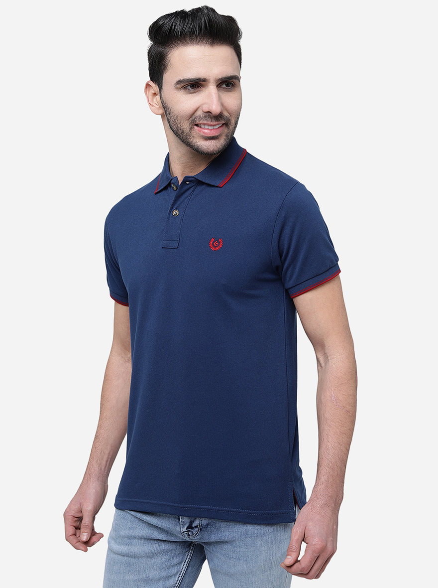 Navy Blue Solid Slim Fit Polo T-Shirt | Greenfibre