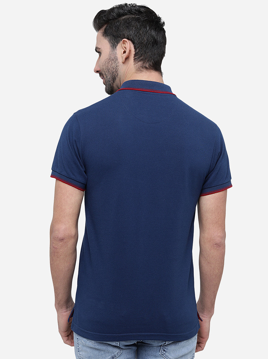Navy Blue Solid Slim Fit Polo T-Shirt | Greenfibre