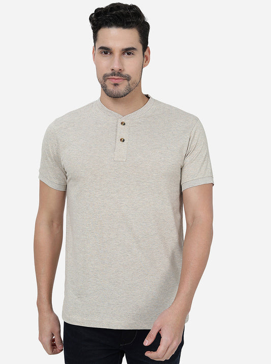 Beige  Solid Slim Fit T-Shirt | Greenfibre