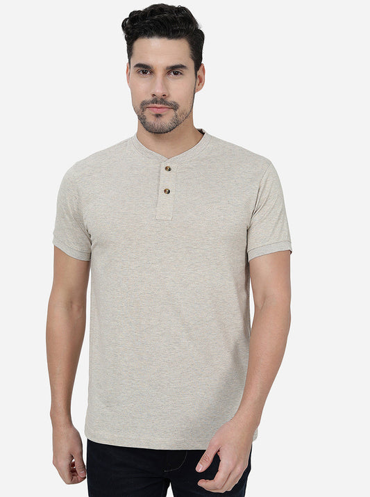 Beige Solid Slim Fit T-Shirt | Greenfibre