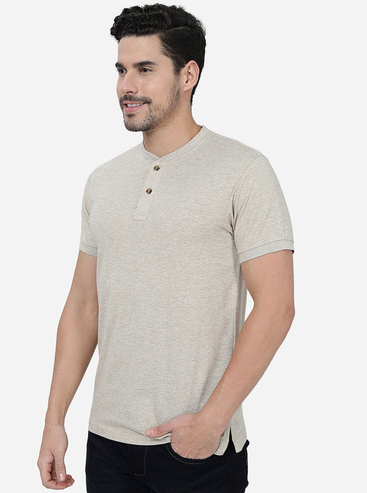 Beige Solid Slim Fit T-Shirt | Greenfibre
