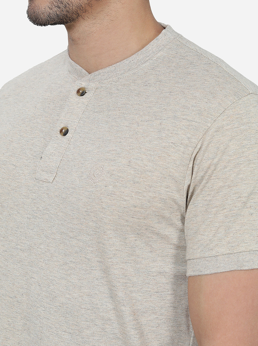 Beige Solid Slim Fit T-Shirt | Greenfibre