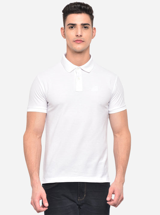 White Solid Slim Fit Polo T-Shirt | Greenfibre