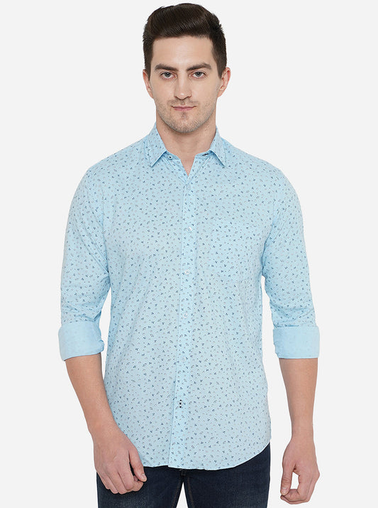 Light Blue Printed Smart Fit Casual Shirt | Greenfibre