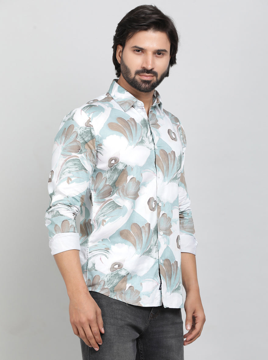 Green Printed Slim Fit Casual Shirt | JadeBlue