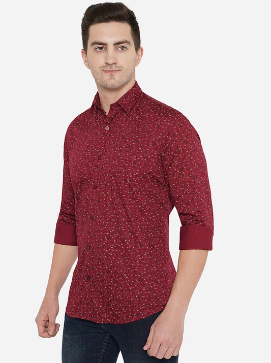 Maroon Printed Smart Fit Casual Shirt | Greenfibre