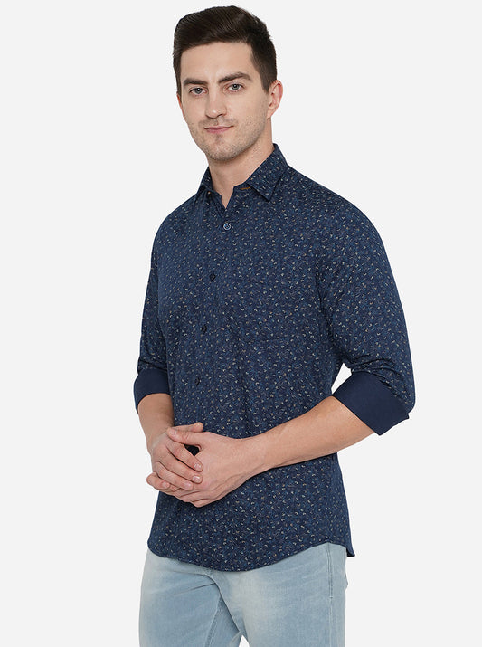 Navy Blue Printed Smart Fit Casual Shirt | Greenfibre