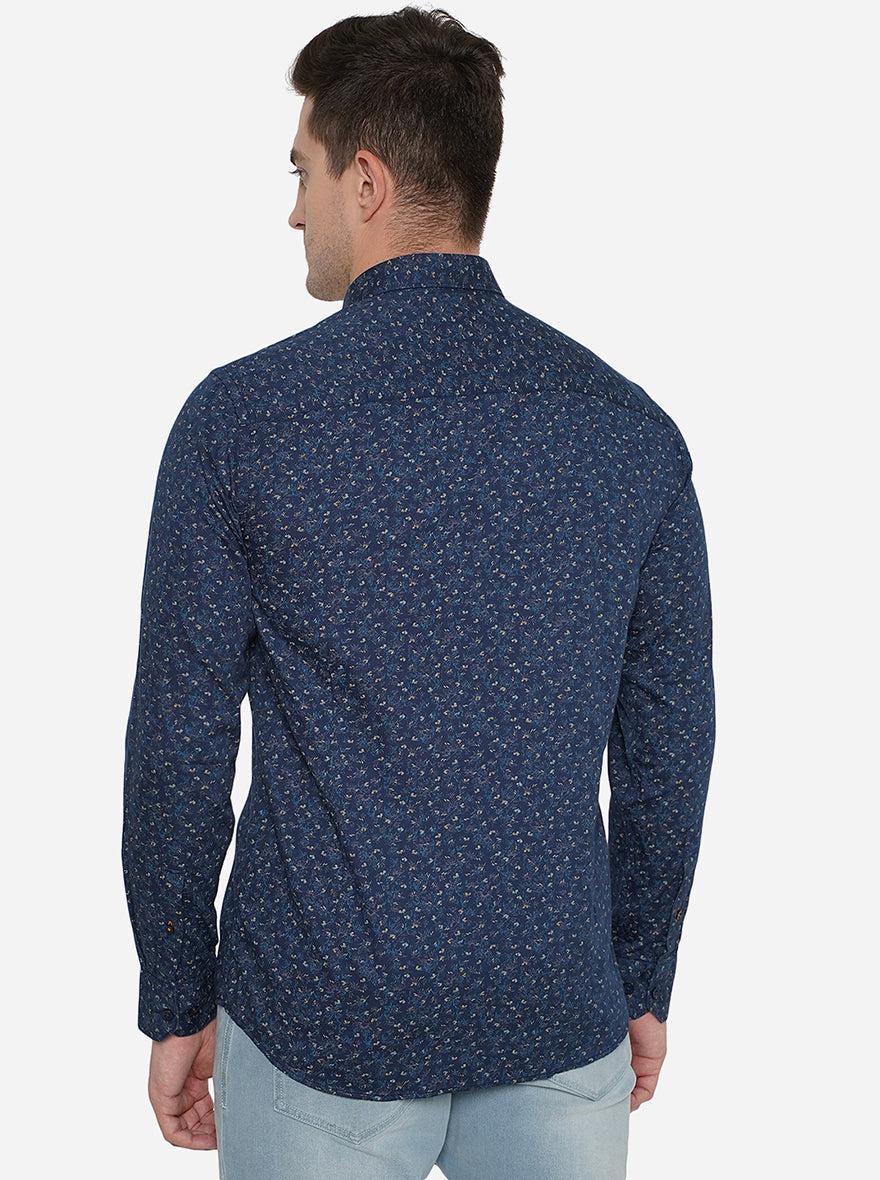 Navy Blue Printed Smart Fit Casual Shirt | Greenfibre