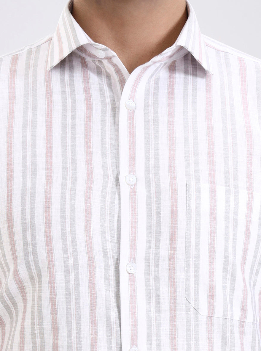Grey & Pink Striped Regular Fit Formal Shirt | Greenfibre