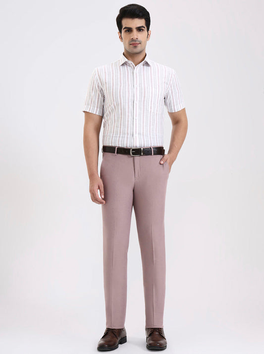 Grey & Pink Striped Regular Fit Formal Shirt | Greenfibre