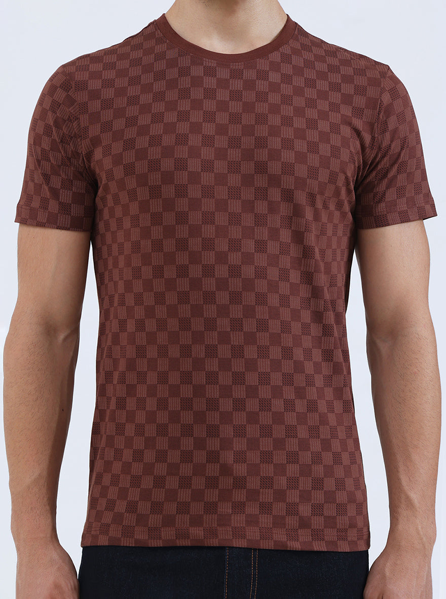 Friar Brown Printed Slim Fit T-Shirt | Greenfibre