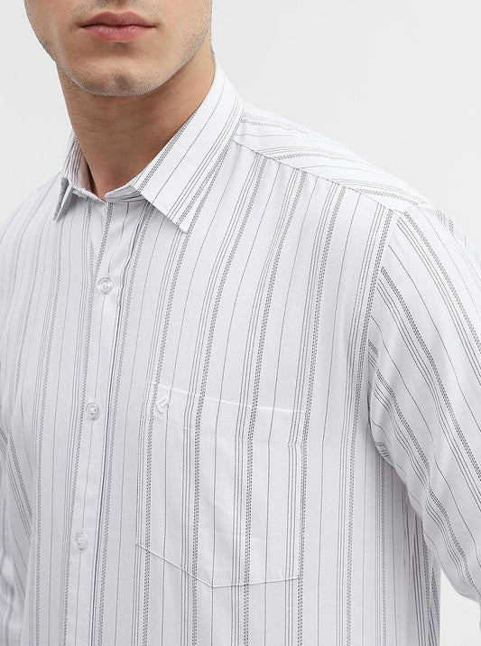 White Striped Smart Fit Semi Casual Shirt | Greenfibre