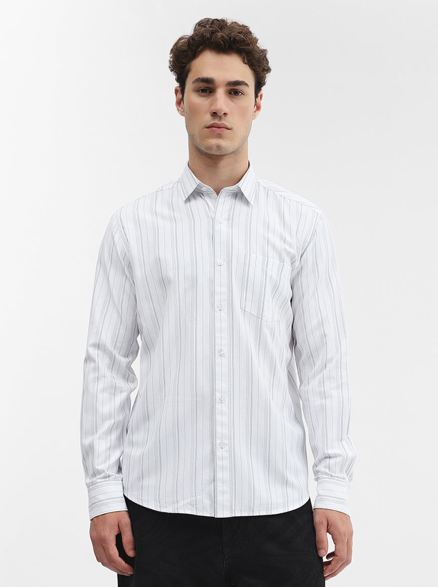 White Striped Smart Fit Semi Casual Shirt | Greenfibre