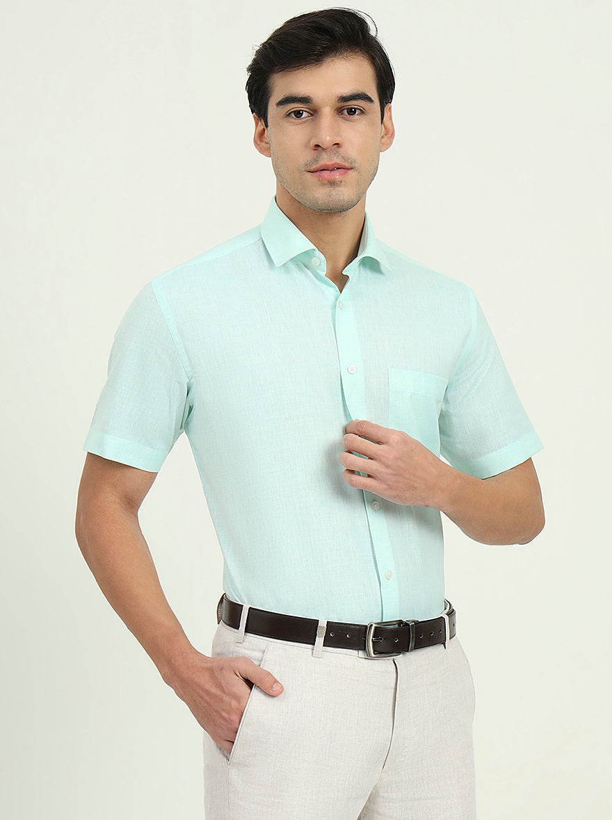 Light Green Solid Regular Fit Formal Shirt | Greenfibre