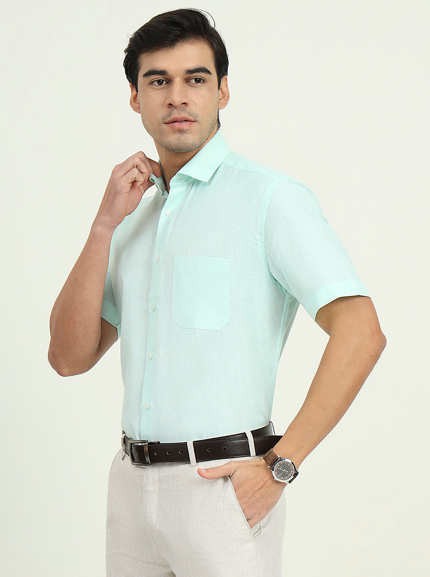 Light Green Solid Regular Fit Formal Shirt | Greenfibre