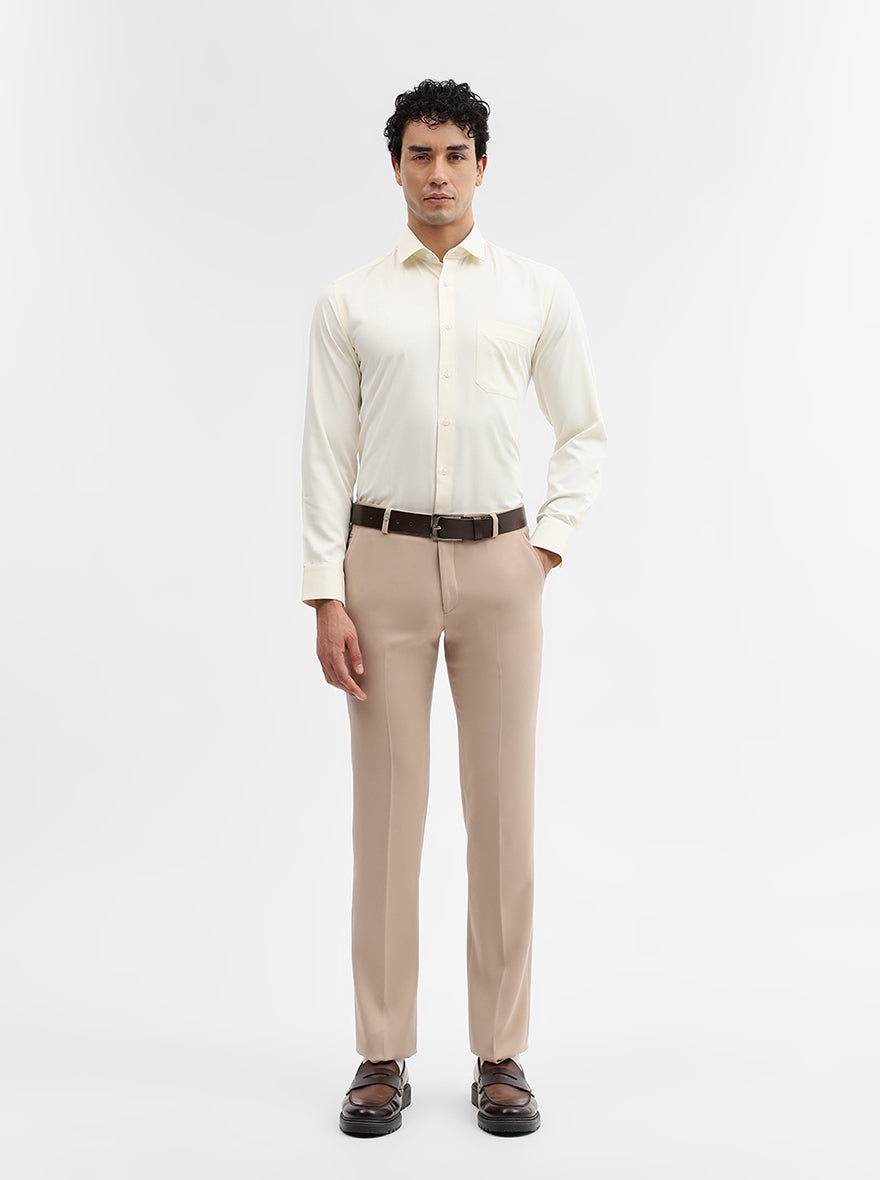Cream Solid Slim Fit Formal Shirt | Greenfibre