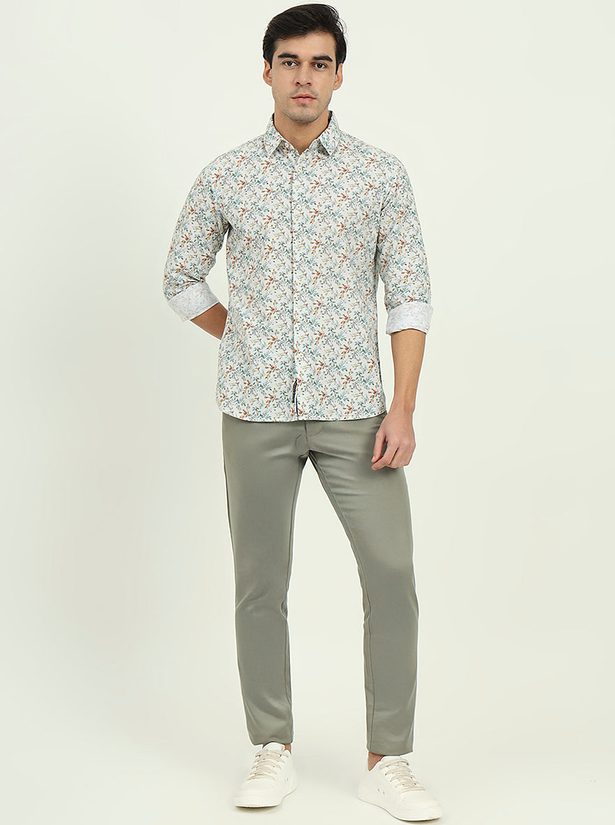 White Printed Slim Fit Casual Shirt | JadeBlue