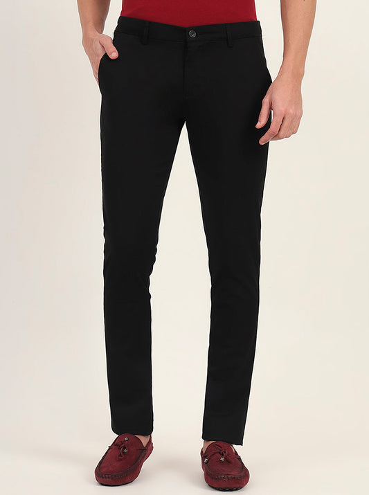 Black Solid Super Slim Fit Casual Trouser | Greenfibre