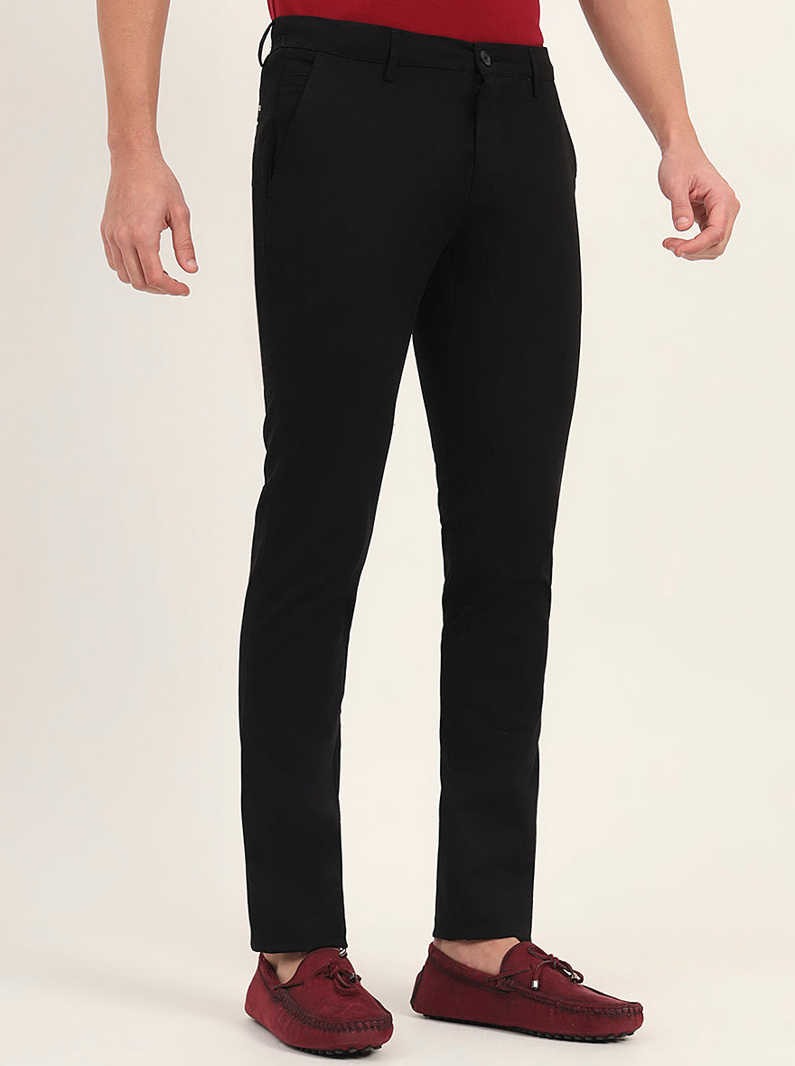 Black Solid Super Slim Fit Casual Trouser | Greenfibre