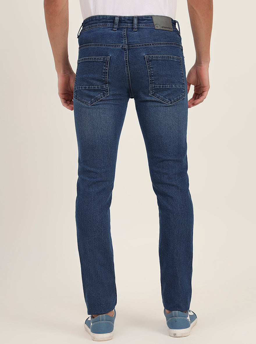 Mid Blue Washed Slim Fit Jeans | Greenfibre