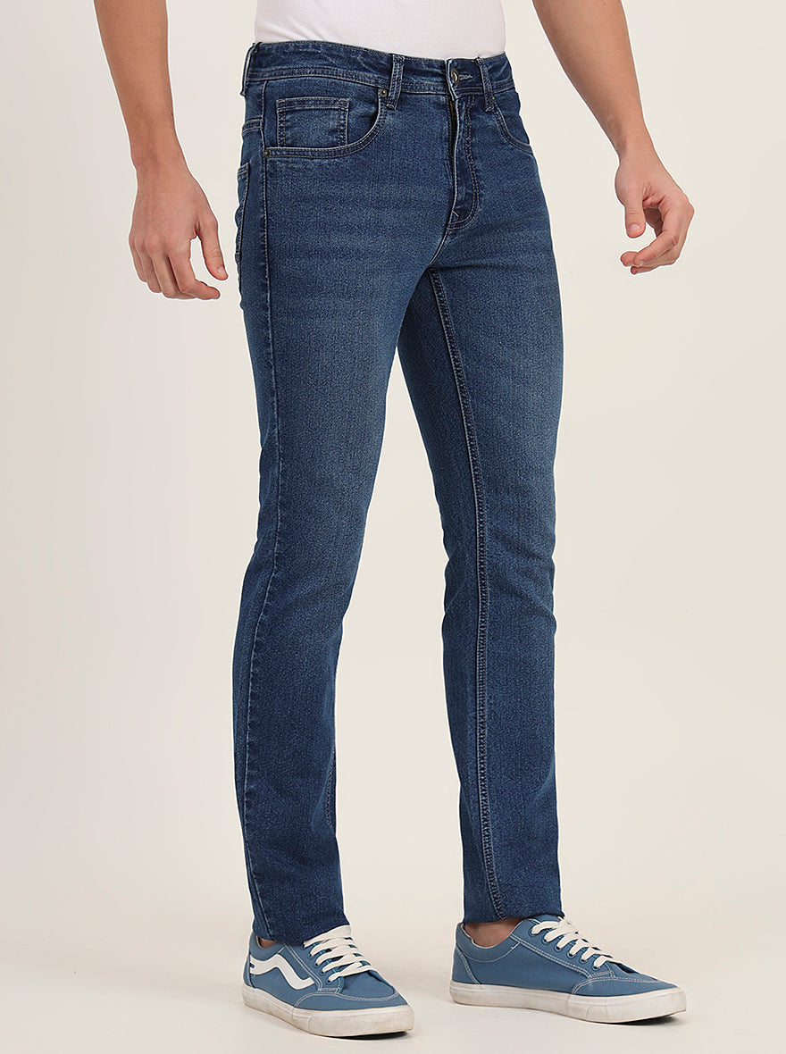 Mid Blue Washed Slim Fit Jeans | Greenfibre