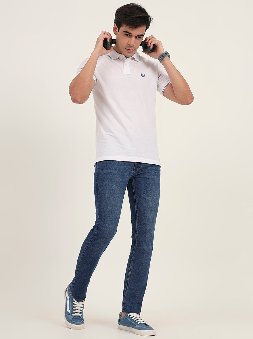 Mid Blue Washed Slim Fit Jeans | Greenfibre