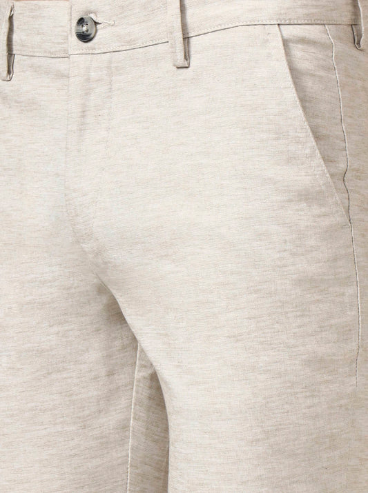 Beige Solid Neo Fit Casual Trouser | Greenfibre