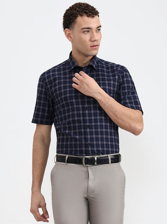 Blue Checked Regular Fit Formal Shirt | Greenfibre