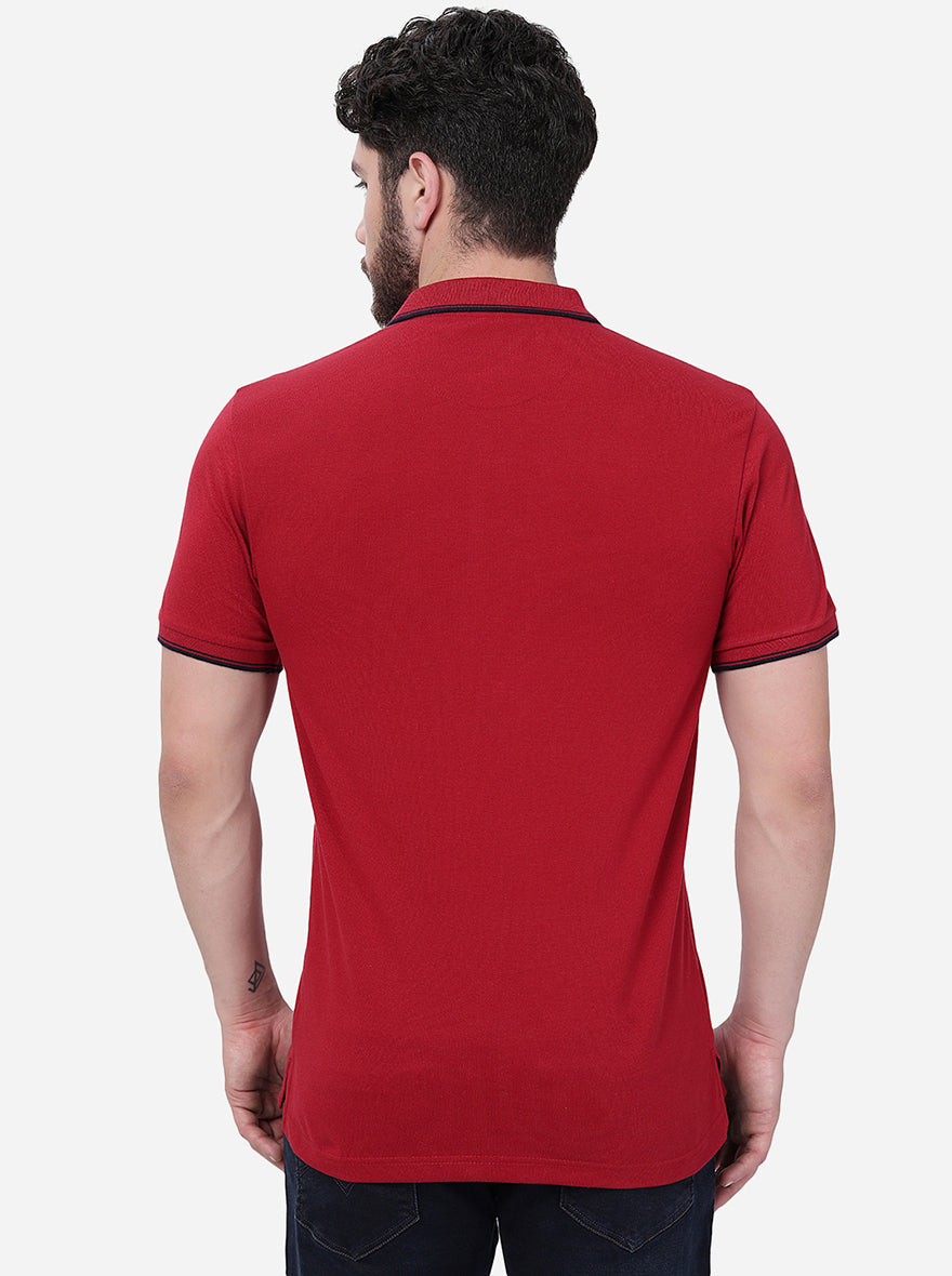 Maroon Solid Slim Fit Polo T-Shirt | Greenfibre