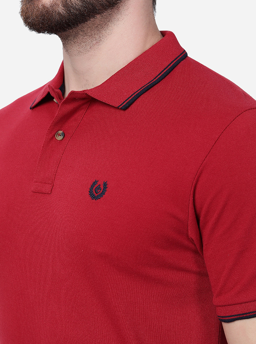 Maroon Solid Slim Fit Polo T-Shirt | Greenfibre