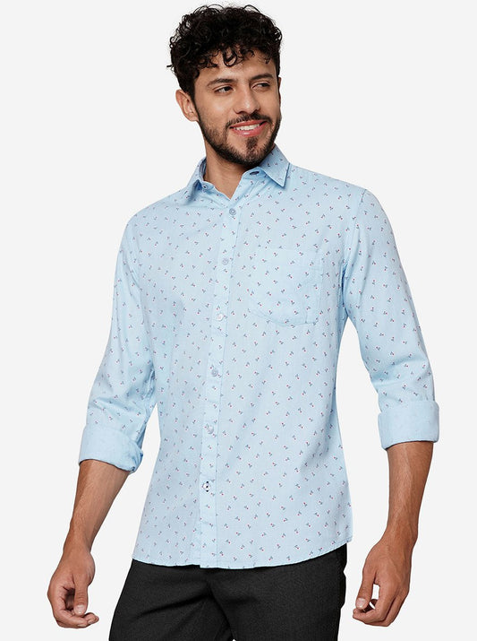 Blue Printed Smart Fit Semi Casual Shirt | Greenfibre