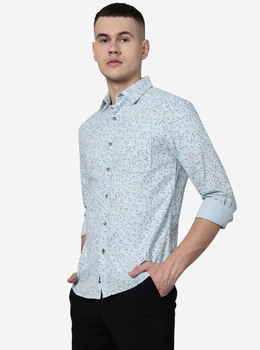 Blue Printed Slim Fit Casual Shirt | Greenfibre