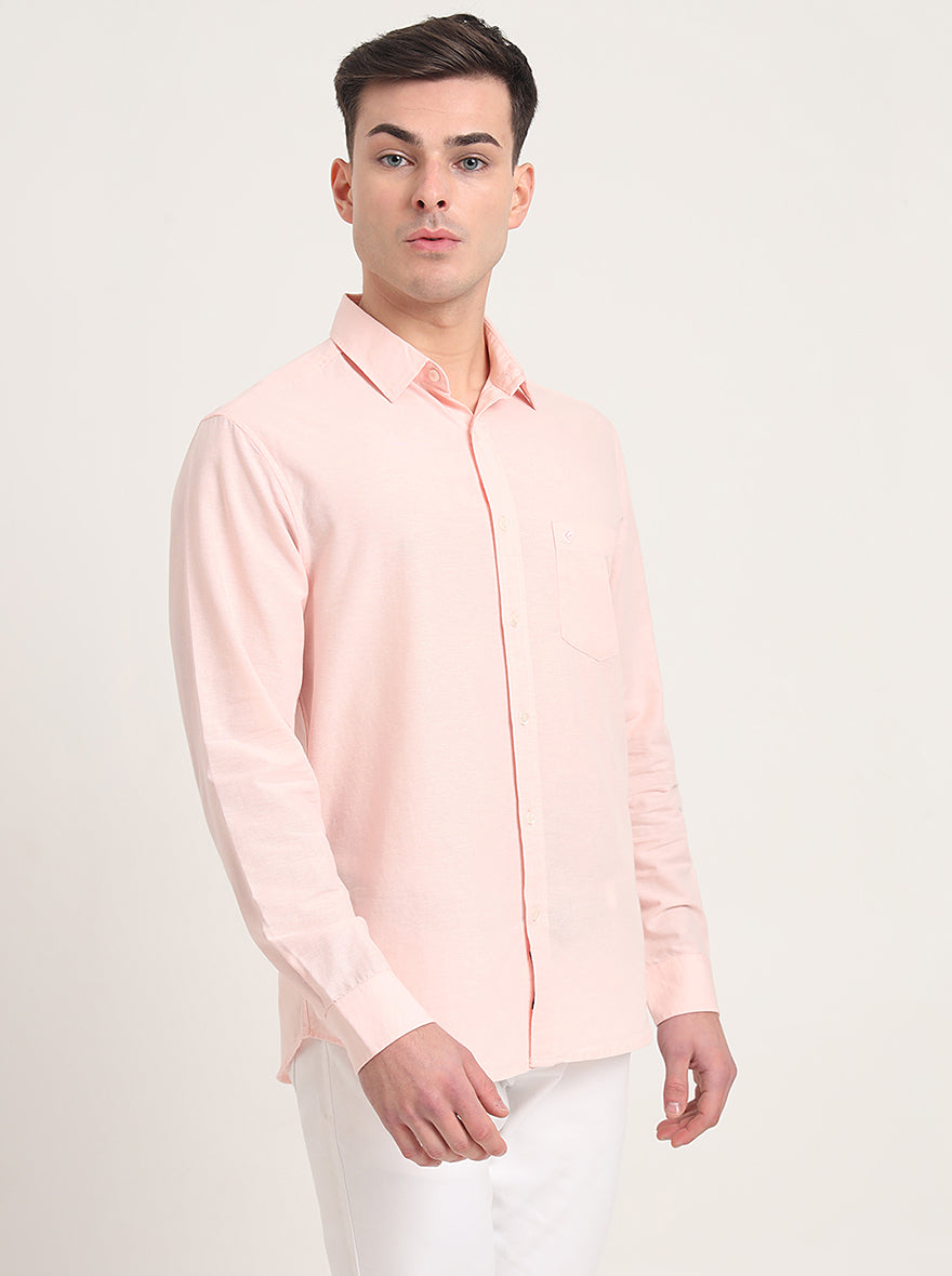 Pink Solid Slim Fit Casual Shirt | Greenfibre