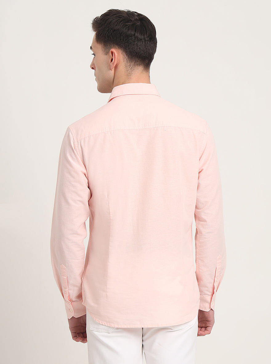 Pink Solid Slim Fit Casual Shirt | Greenfibre