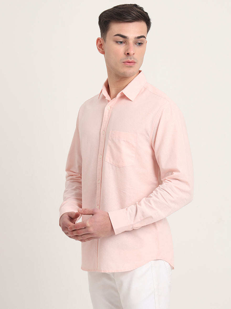 Pink Solid Slim Fit Casual Shirt | Greenfibre