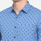 Campanula Blue Printed Slim Fit Semi Casual Shirt | Greenfibre