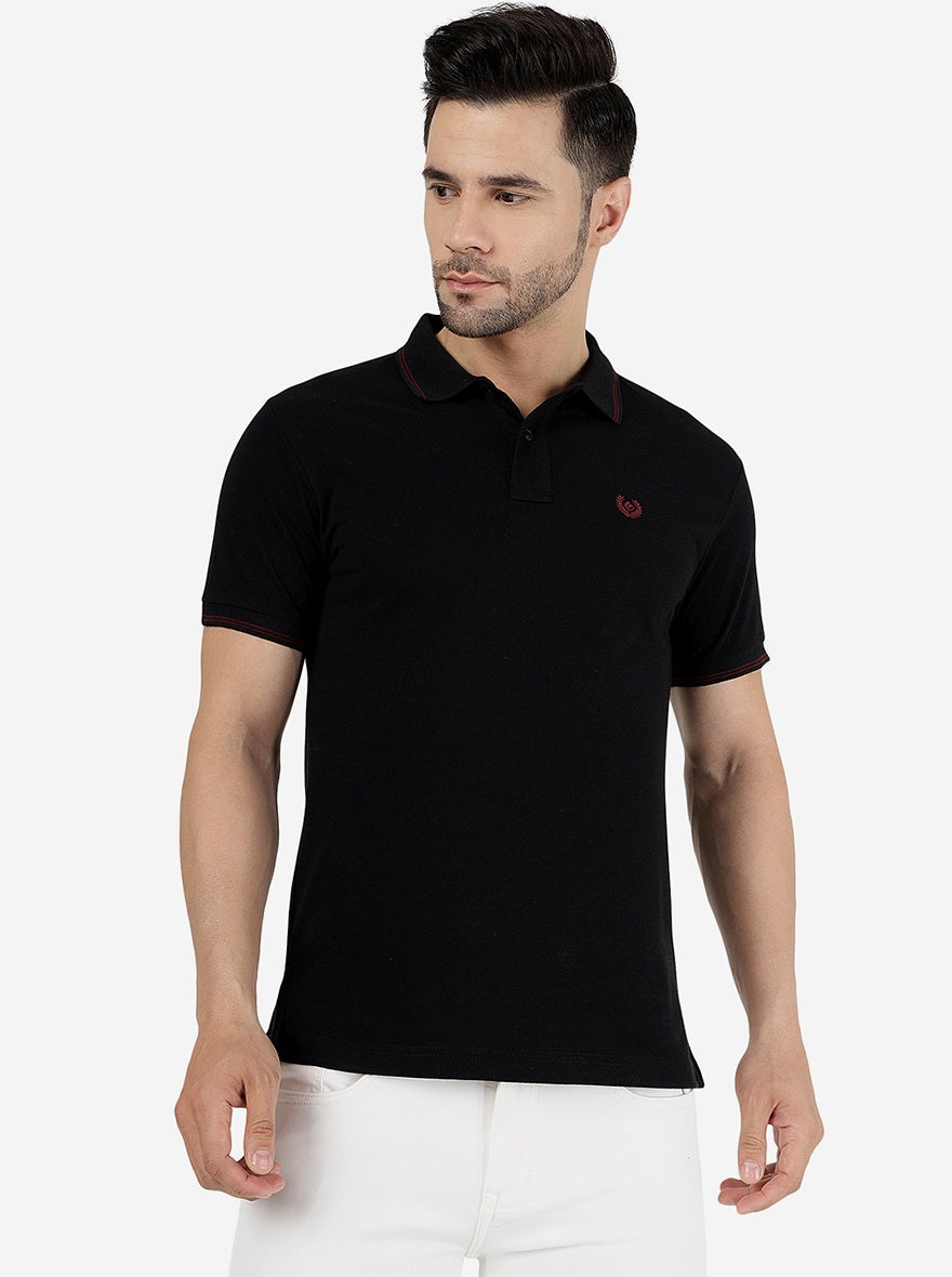 Black Solid Slim Fit Polo T-Shirt | Greenfibre