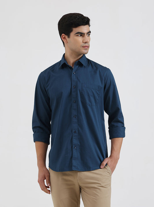 Blue Solid Smart Fit Semi Casual Shirt | Greenfibre
