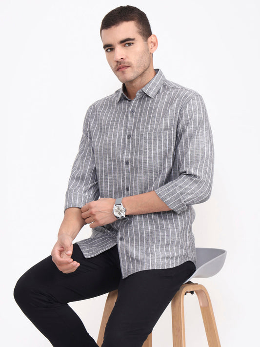 Grey Striped Slim Fit Casual Shirt | Greenfibre