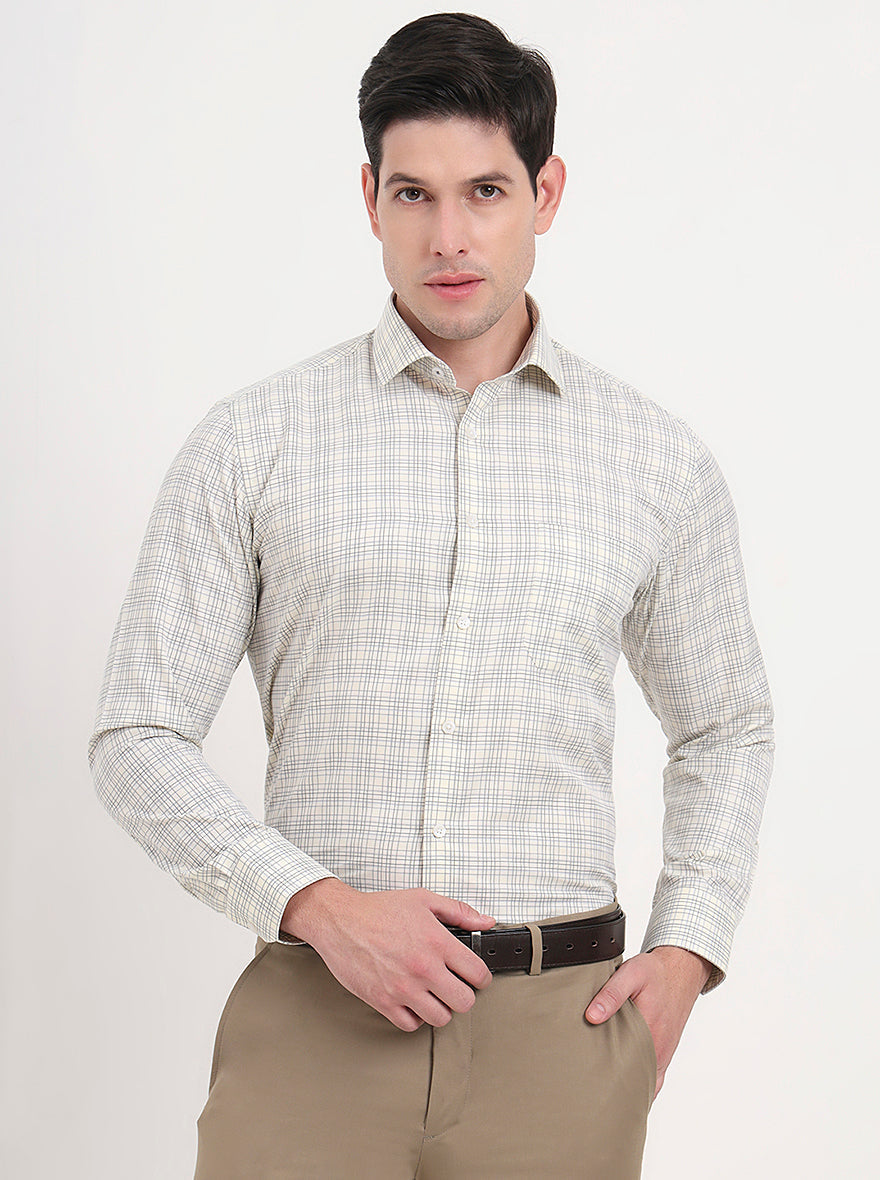 Yellow Checked Slim Fit Formal Shirt | Greenfibre