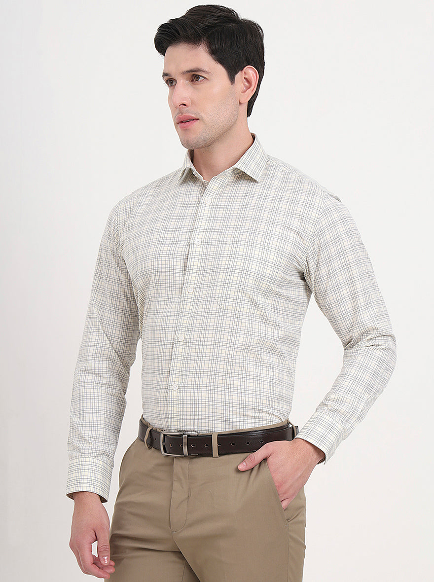 Yellow Checked Slim Fit Formal Shirt | Greenfibre
