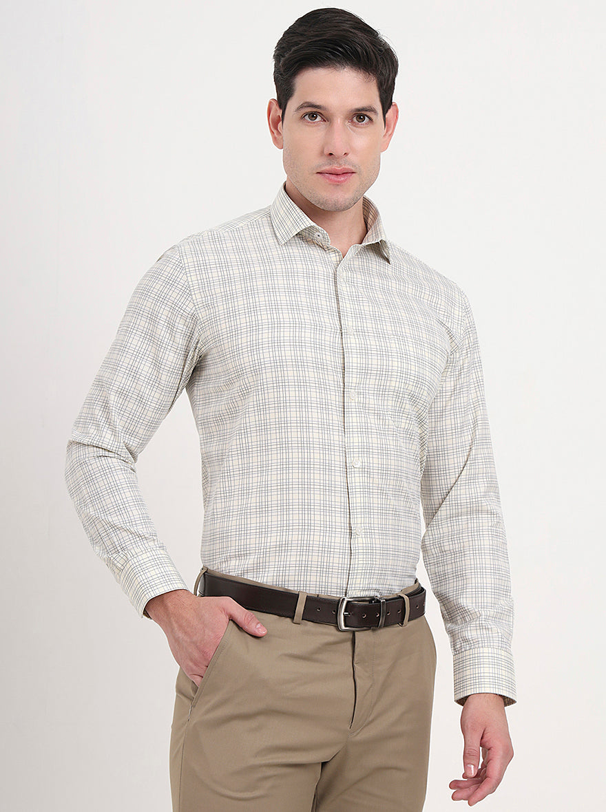 Yellow Checked Slim Fit Formal Shirt | Greenfibre