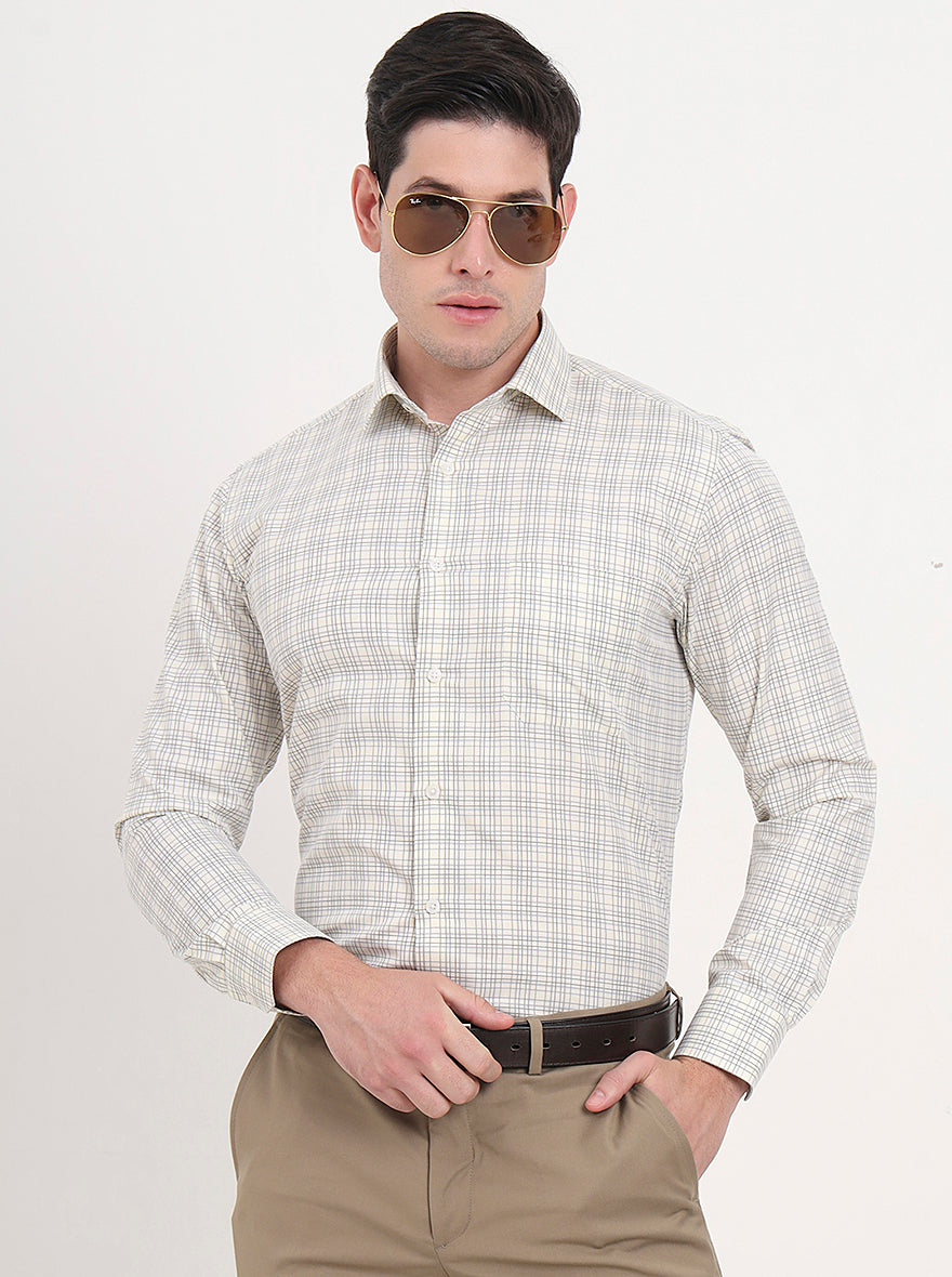Yellow Checked Slim Fit Formal Shirt | Greenfibre