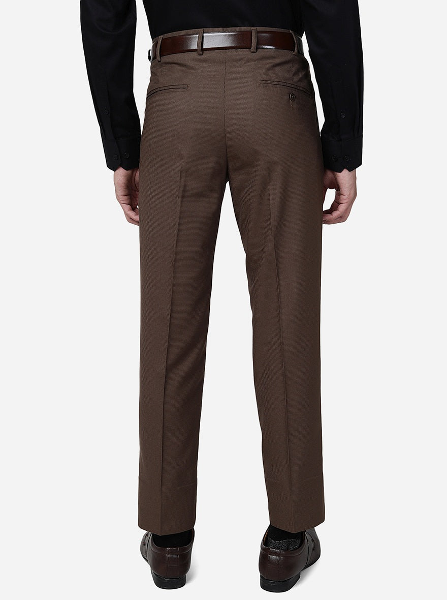 Brown Solid Slim Fit Formal Trouser | Greenfibre