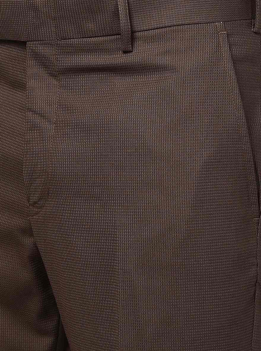 Brown Solid Slim Fit Formal Trouser | Greenfibre